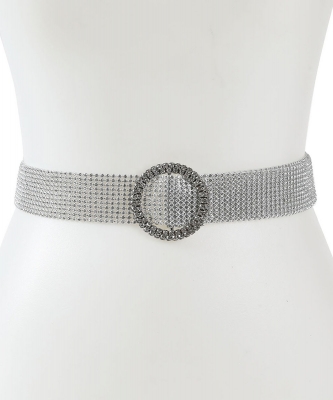 Rhinestone Fashion Belt W/ Circle Buckle BT320041 SILVER